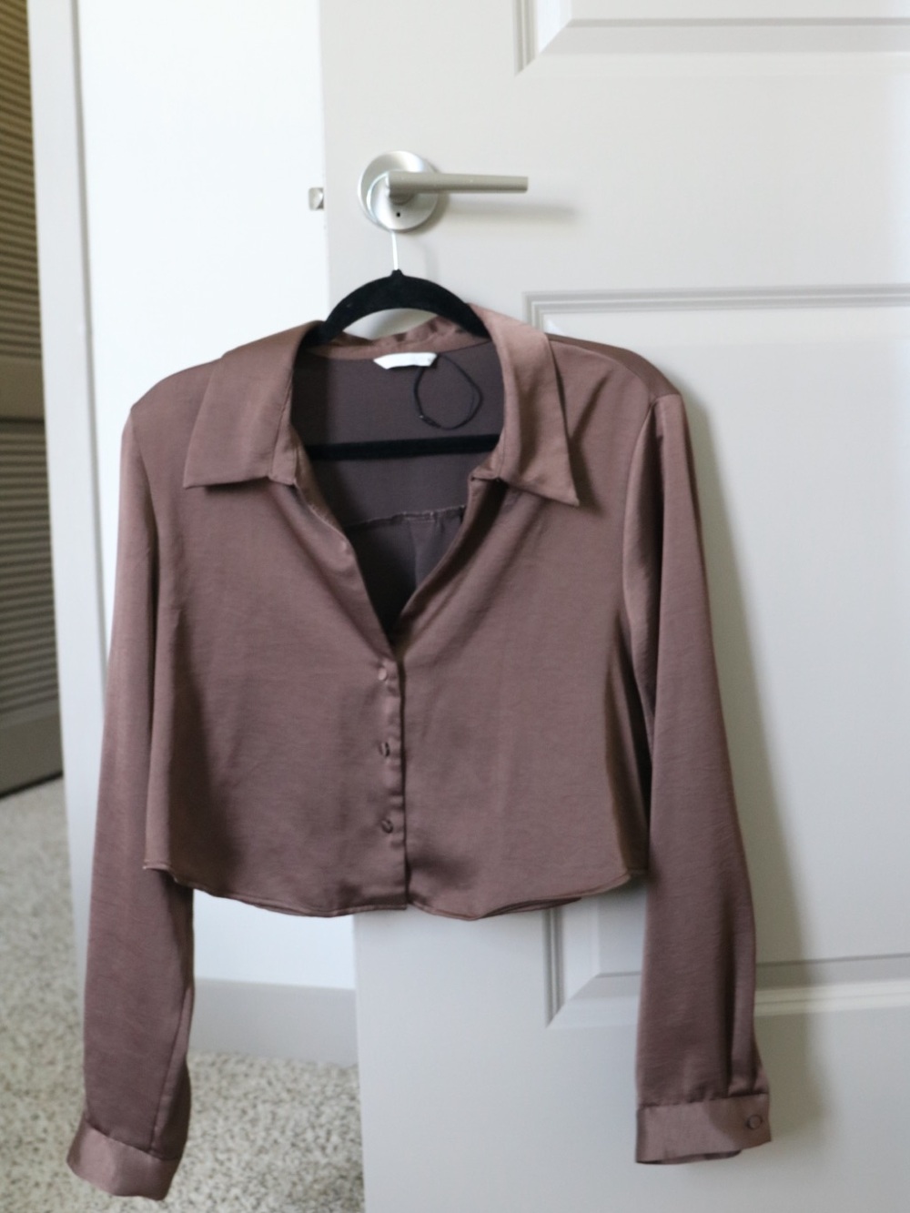 Zara Cropped Button-Down Shirt in Mauve Brown